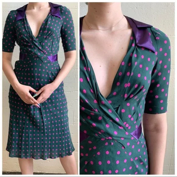 Rare Vintage Moschino Silk Polka Dot Retro Dress sz S - Picture 3 of 15